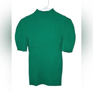 Maeve Emerald Green Ribbed Short-Sleeve Knit Top